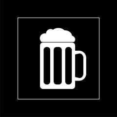 Simple icon of beer mug. White icon on dark background