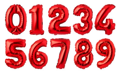 Red foil numbers balloons isolated on white background