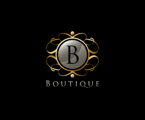 Naklejka premium Royal Boutique Letter B Logo Icon in Gold Color.