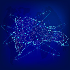 Global logistics network concept. Communications network map Dominican Republic on the world background. Map of  Dominican Republic with nodes in polygonal style. Vector illustration EPS10. 
