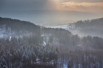 Fototapeta premium Sunset over village Rohdental in Germany