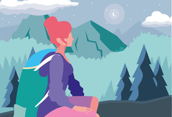 Fototapeta premium woman with backpack hiking wanderlust
