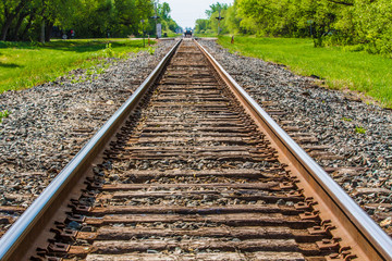 Rail repair truck on rail track doing inspections and fixes