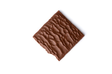Chocolate bar with coconut filling isolated on white background.