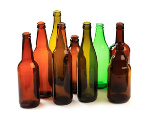 set of empty beer bottles on  white background - Image