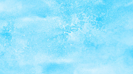 Aquarelle painted paper textured canvas for vintage design, invitation card, template. Light blue sky shades color watercolor illustration, creative background, smeared turquoise frame