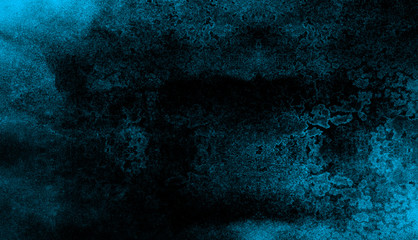 Creative lightning night sky and thunder background. Aquarelle painted ink canvas, cosmic card template for modern design. Deep dark glowing blue neon watercolor on black paper illustration