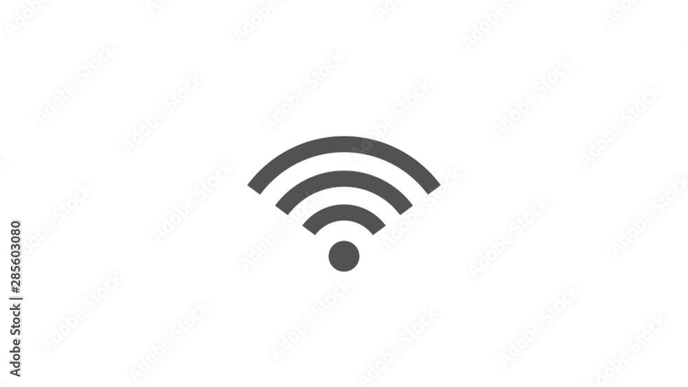 Poster wifi icon symbol blinking to wireless network signal connection. black and white background. 4k moti