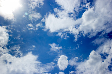 Blue sky and beautiful fluffy cloud. Best summer sky photo background.