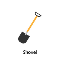 Shovel in cartoon style, construction card for kid, preschool activity for children, vector illustration