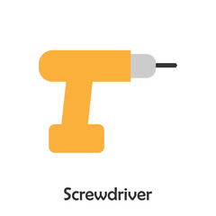 Screwdriver in cartoon style, construction card for kid, preschool activity for children, vector illustration