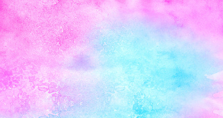 Watercolor paper textured ink effect grungy wet pastel illustration for design. Modern creative smeared blue, purple and pink shades aquarelle background for vintage card, retro template