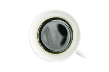 Top view of dark hot matcha green tea isolated on white background, The ingredients bubble green milk tea, Peals milk tea