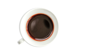 Top view of dark hot red tea isolated on white background, The ingredients bubble milk tea, Peals milk tea