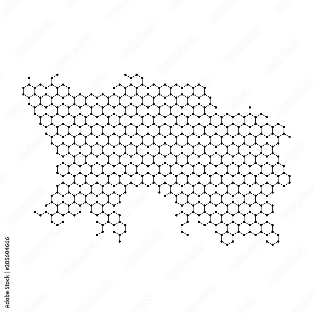 Poster jersey map from abstract futuristic hexagonal shapes, lines, points black, in the form of honeycomb 