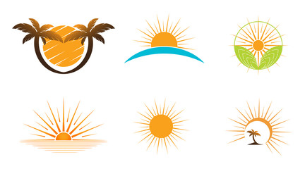 sun on the horizon for summer flat vector icon