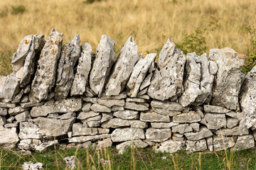 Typical dry stone wall used to delimit grazing and cultivated fields in Italian Alps, Europe