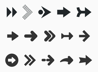 Arrow icons set isolated on white. Flat design. 