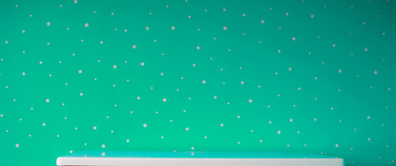 table in green room. Mockup image