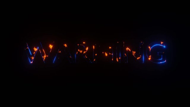 Warning neon glowing animation on black background