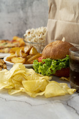 Close-up fast food on table