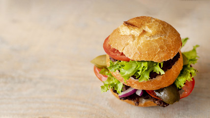 Close-up hamburger with copy space