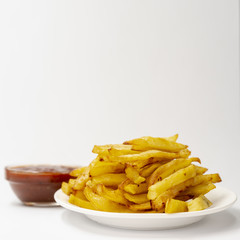 Close-up french fries with white background