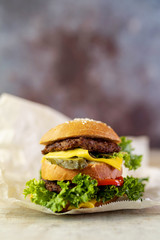 Front view hamburger on table
