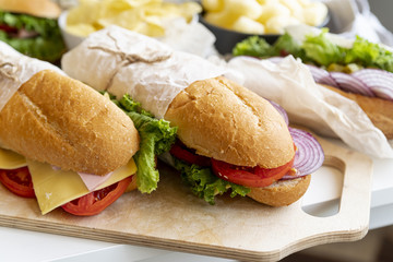 Close-up sandwiches on table