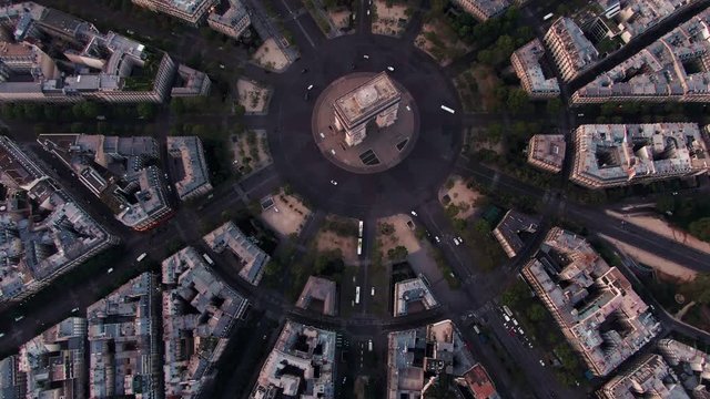Topshot of the Arc de Triomphe in Paris, France on a bright day