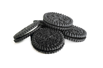black round cookie with white filling isolated