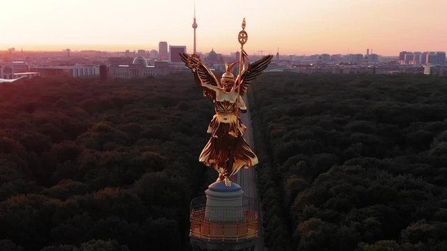 Berlin Victory Column Aerial view at sunrise, Berlin, Germany
