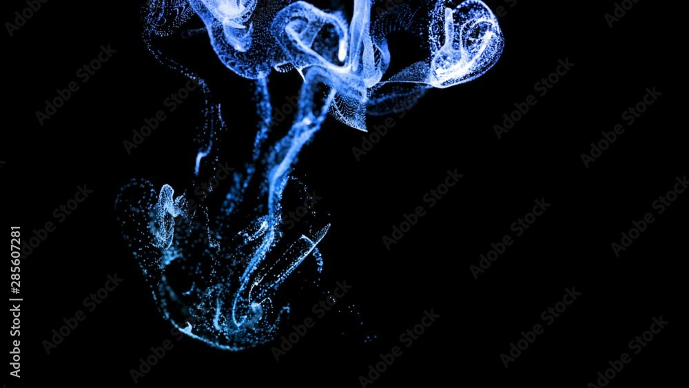 Aufkleber 3d ink effect of advection, luminous blue particles float in liquid. glow particles move in a stream
