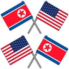 北朝鮮とアメリカの旗