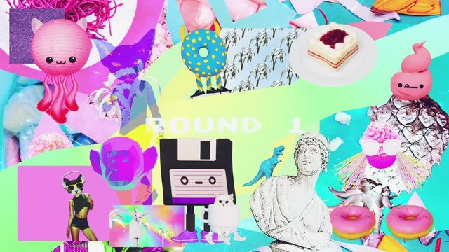 Animation modern design. Mix characters in dynamics. Dancing mood