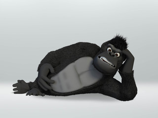wild mammal animal gorilla resting cartoon. 3D Illustration