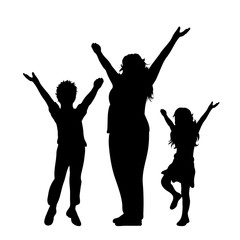 Vector silhouette of mother with her children on white background. Symbol of family, daughter,son,siblings, happy,sport.