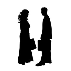 Vector silhouette of business couple on white background. Symbol of man, woman, work, manager,businessman, businesswoman.