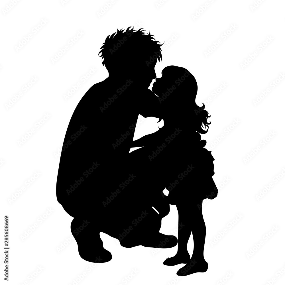 Canvas Prints vector silhouette of father with her daughter on white background. symbol of family, daughter,care.