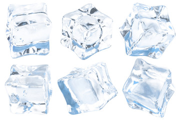 Naklejka premium Cubes of ice on a white background. Сollection