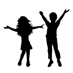 Vector silhouette of children´s friends on white background. Symbol of child, girl,siblings,sister,boy, brother,free, funny.