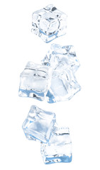 Falling ice cubes isolated on white background