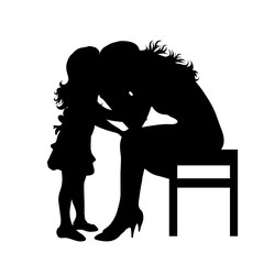 Vector silhouette of mother who is sad with her daughter on white background. Symbol of family,stress, daughter, maternity,cry.