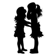 Vector silhouette of children´s friends on white background. Symbol of child, girl,siblings,sister,sad, cry.