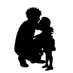 Vector silhouette of father with her daughter on white background. Symbol of family, daughter,care.