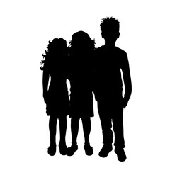 Vector silhouette of children´s friends on white background. Symbol of child, girl,siblings,sister,boy, brother.