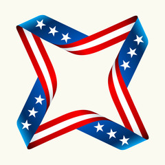 Ribbon badge square with american flag colors. Isolate.