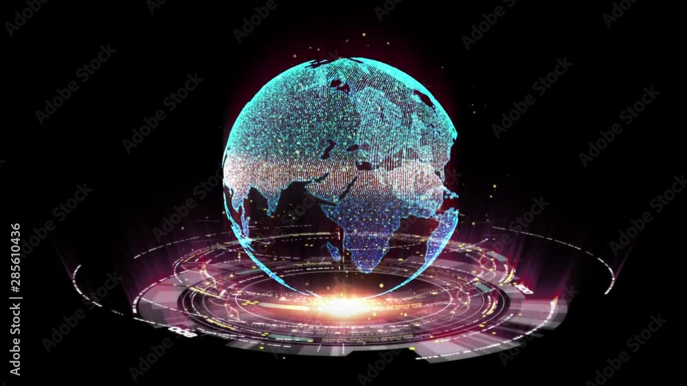 Aufkleber Futuristic motion graphic user interface head up display screen with Holographic Earth and digital data telemetry information display for digital background computer desktop display screen