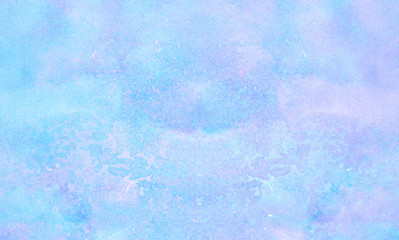 Aquarelle painted paper textured canvas for vintage design, invitation card, template. Light blue sky shades color watercolor illustration, creative background, smeared turquoise frame