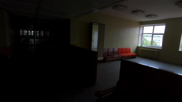 Inside The Soviet-Era Hospital Building. Slow Motion Shot